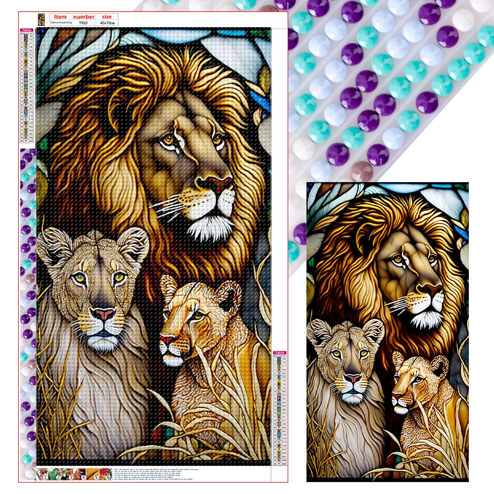Diamond Painting - Full Round Drill - Stained Glass Lion(40*70cm)