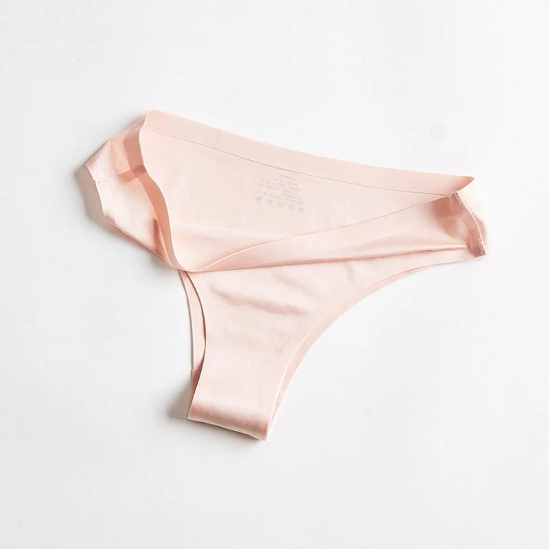 Seamless Thongs Women Underwear Ice Silk Sexy Sports Panties Female T-back Solid Soft Hot Sale Panties Woman M-XXL BANNIROU