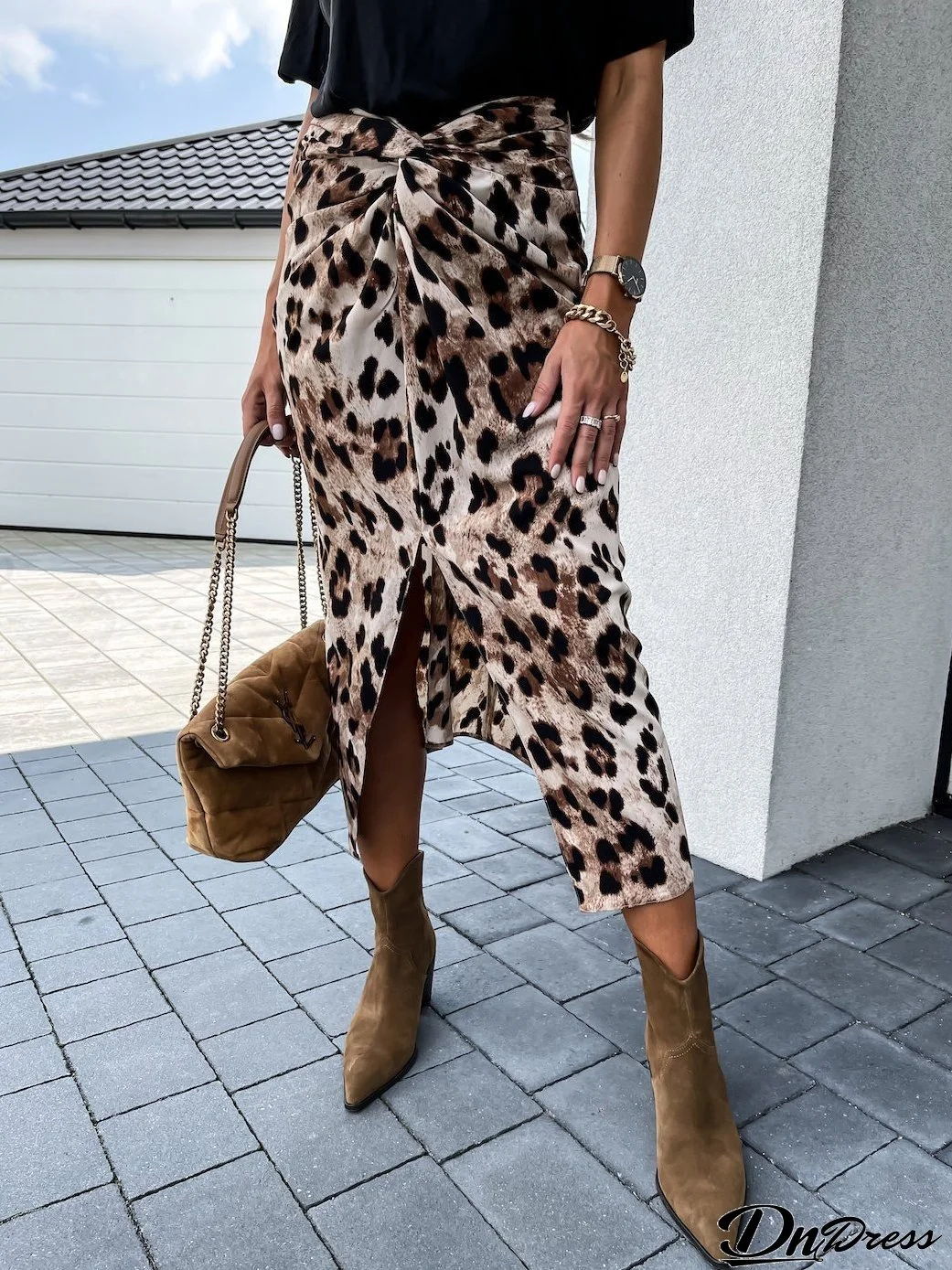 Skirts Leopard Print Irregular Slit Skirt for Women