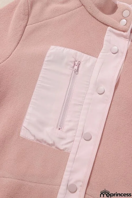 Mock Neck Snap Button Jacket with Pocket
