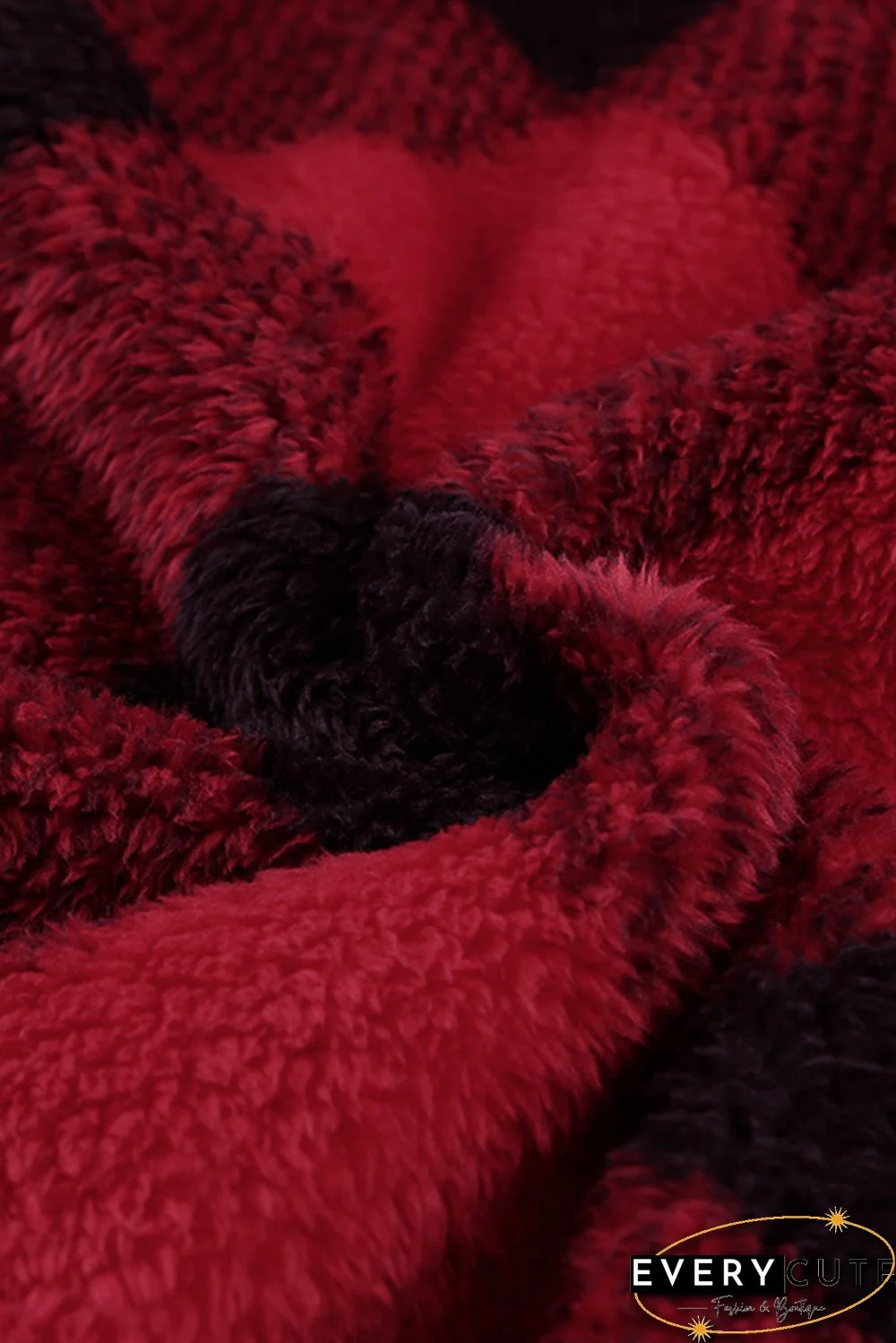 Red Plaid Sherpa Fleece Sweatshirt with Sequin Pocket