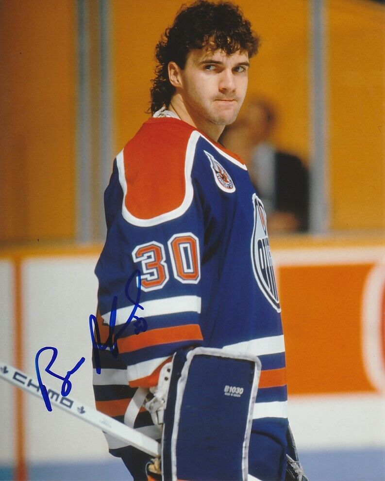 VINTAGE BILL RANFORD SIGNED EDMONTON OILERS GOALIE 8x10 Photo Poster painting #4 Autograph