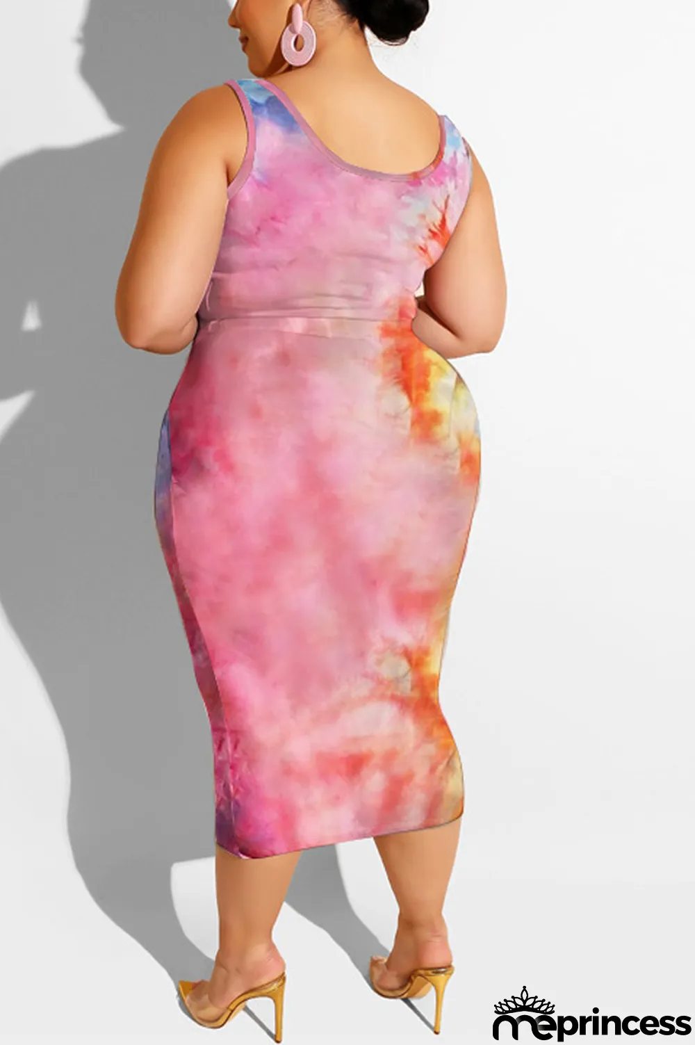 purple Polyester Sexy Slip Print Belt Tie Dye Plus Size