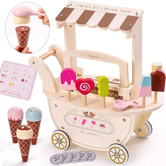  Robotime Online [Only Ship To U.S. ]Robud Ice Cream Cart Wooden Playset for Kids WCF08