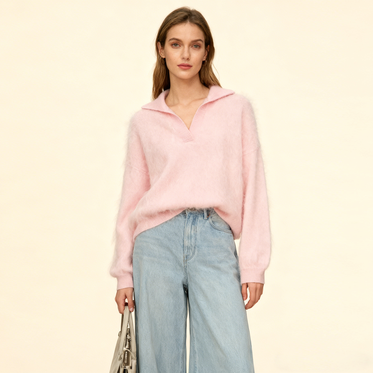 Women's Heavyweight Brushed Cashmere V-Neck Sweater REAL SILK LIFE