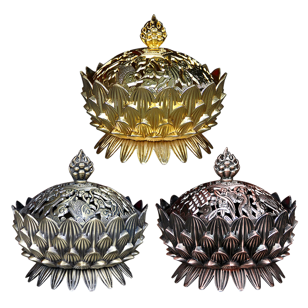 

Tray Incense Burner Lotus Sandalwood Censer Stick Holder Buddha Home Decor, Gold, 501 Original