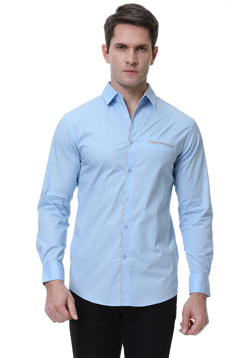 Men's Pocket Long Cotton Stretch Shirt blue front