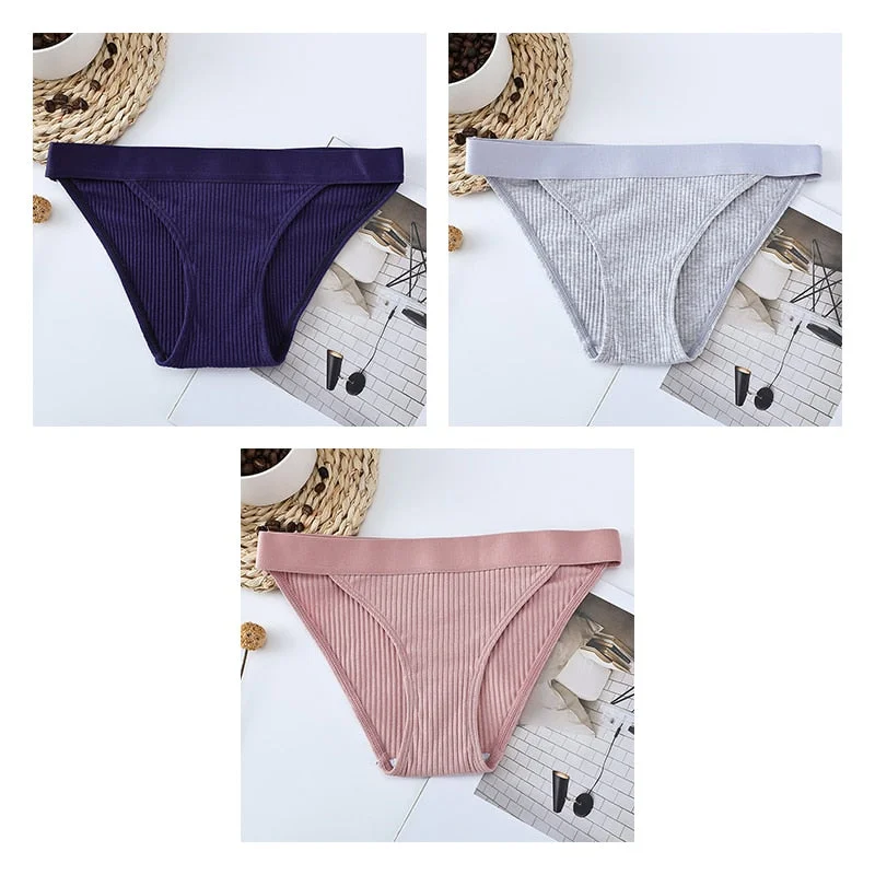 3pcs Cotton Panties Underwear For Women Sports Striped Briefs For Ladies Female Lingerie Woman Intimates Cotton Panties BANNIROU