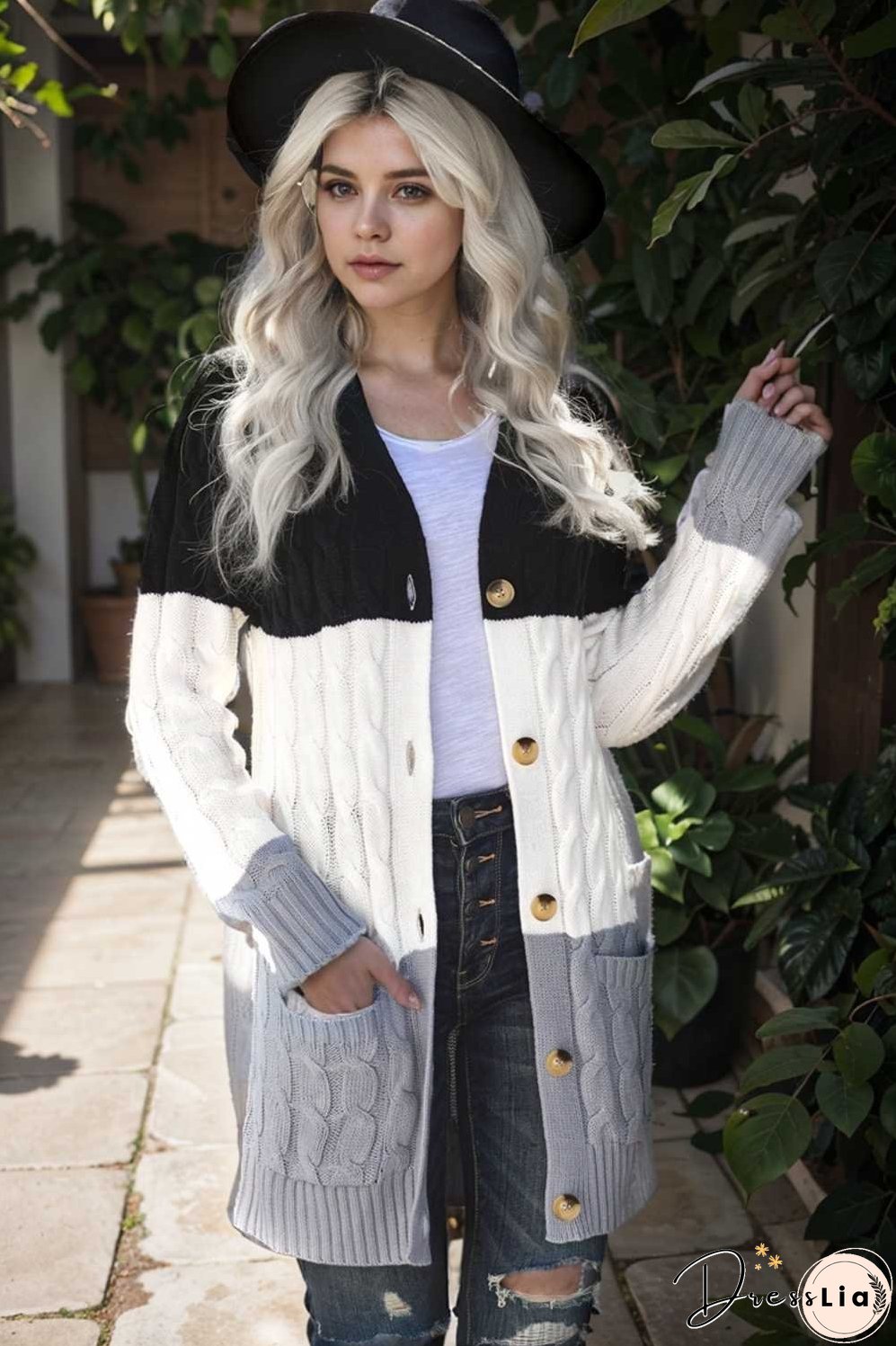 cozy cable knit button front long sleeve cardigan