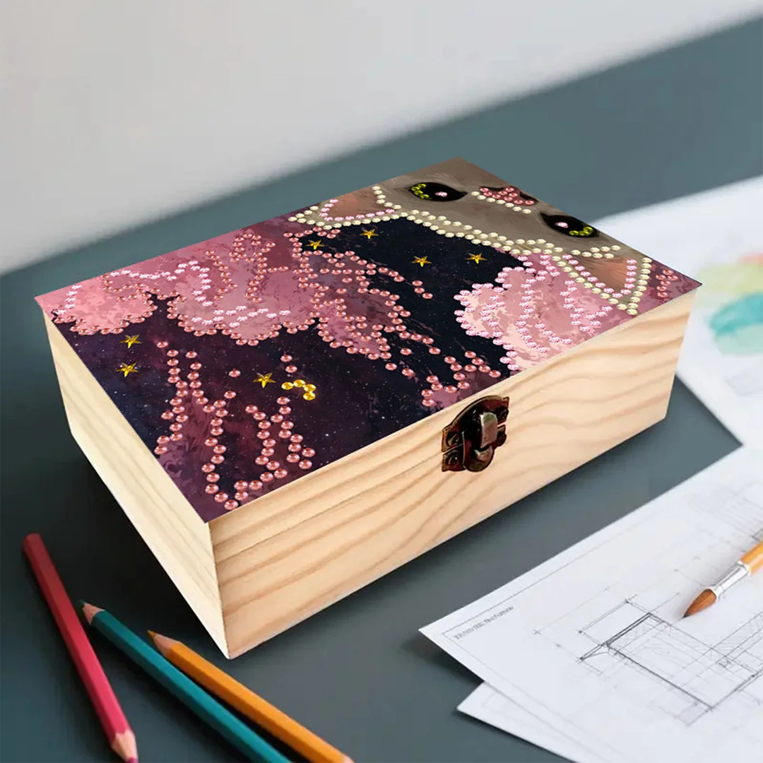 Cats and Clouds DIY Wooden 5D Diamond Art Diamond Art Storage Box Desktop Decor