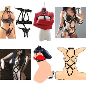 pornhint Pornhint PU Leather Women Cupless Straitjacket Body Harness Bra Cage Goth Lingerie USA