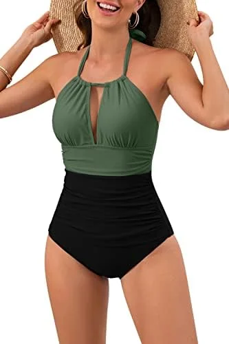 V Neck One Piece Tummy Control Swimsuits