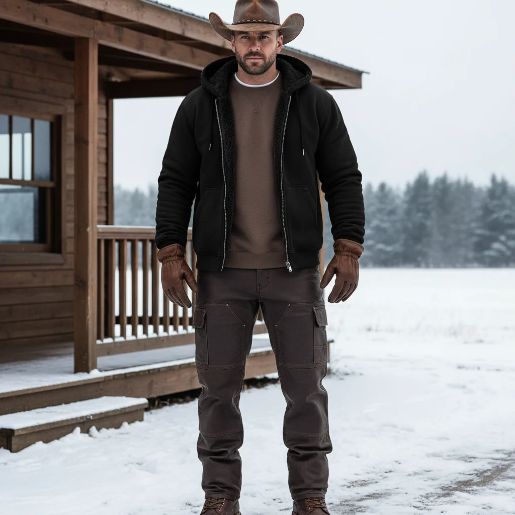 Men's Vintage Fleece Pocket Full Zip Long Sleeve Hoodie Jacket