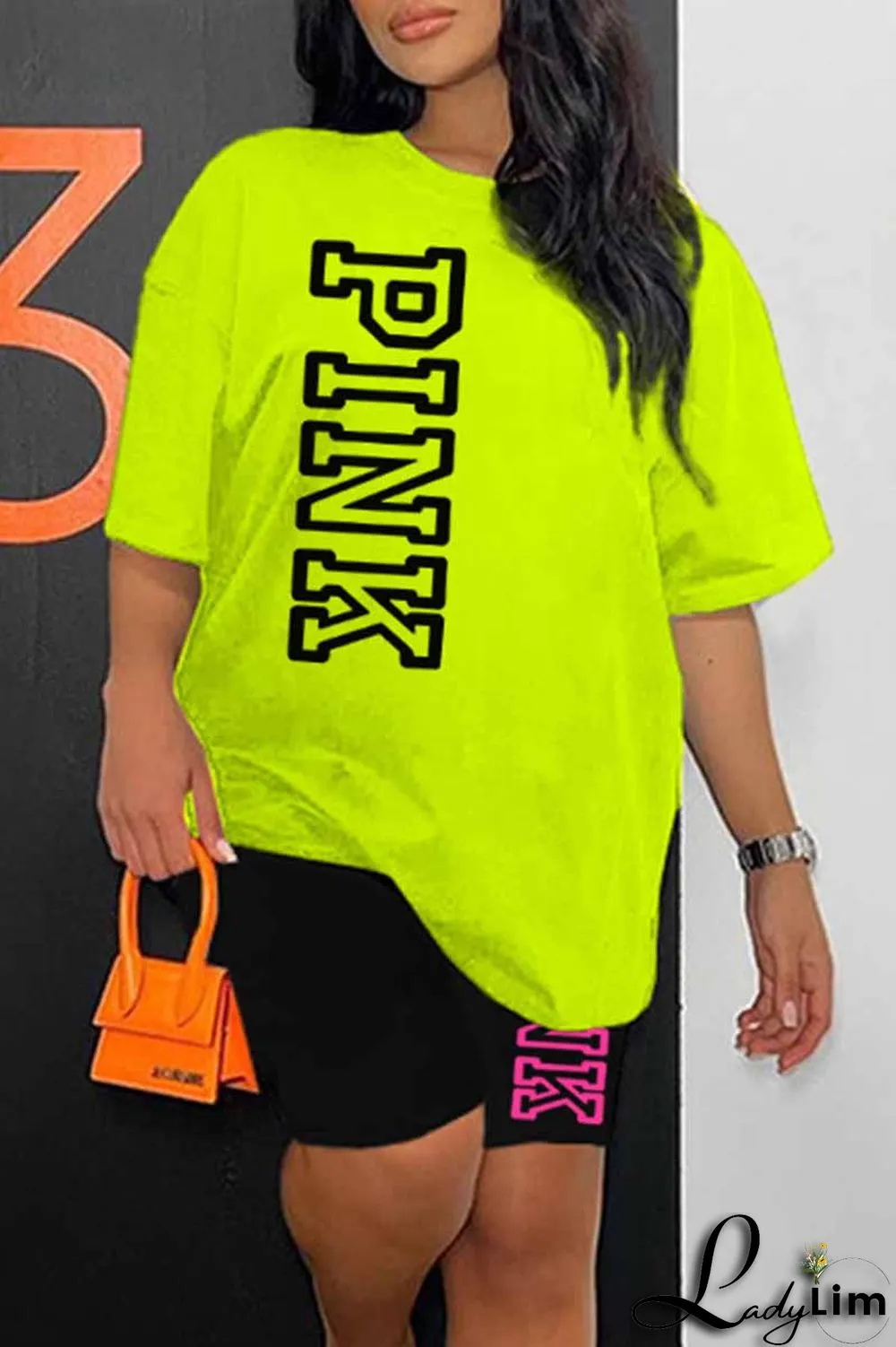 Ginger Casual Print Letter O Neck Short Sleeve Two Pieces