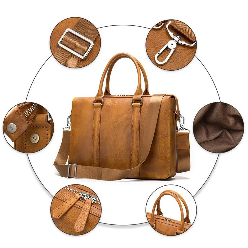 Vintage Fashion Solid Color Leather Handbags With Adjustable Strap
