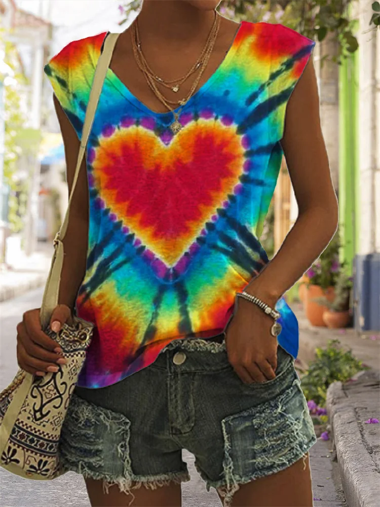 Rainbow Heart Tie Dye Tank Top