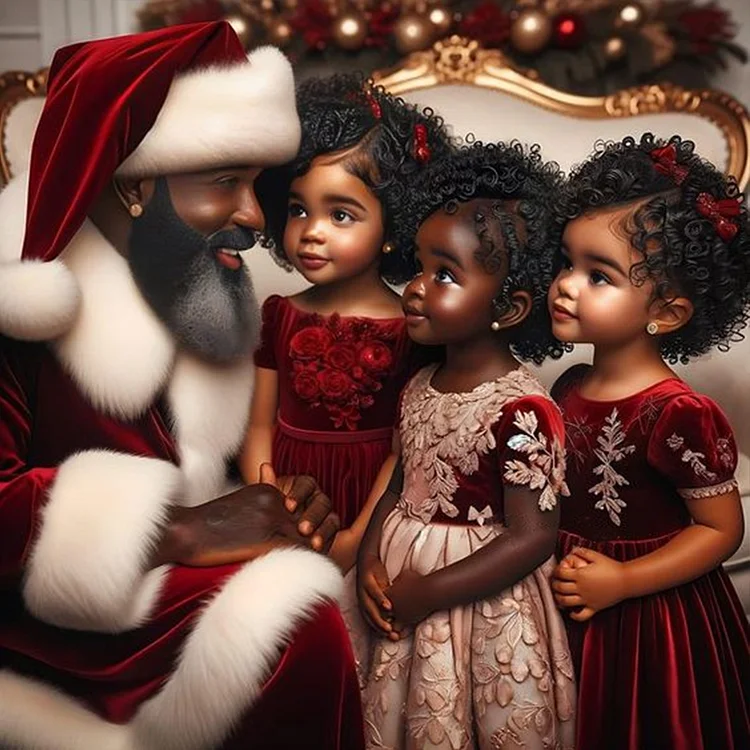 Santa Claus And Three Girls 40*40CM (Canvas) Full Round Drill Diamond Painting gbfke