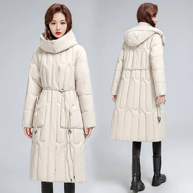 Woherb Medium-Long Hooded Warm Cotton-Padded Jacket 2024 New Winter Korean Version Of The Waist Show Thin Pure Color Cotton-Padded Coat Mother Coat-Outfit Ideas