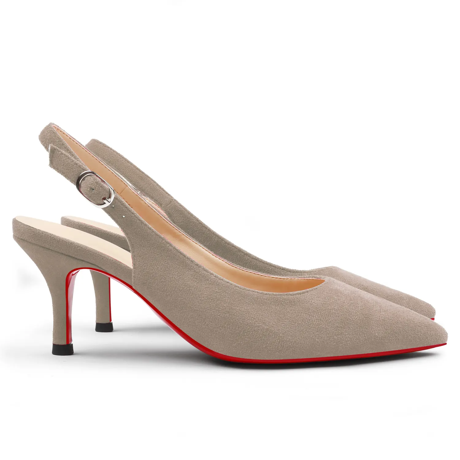 60mm Women's Pointed Toe Slingback Kitten Heels Red Bottom Suede Pumps-vocosishoes