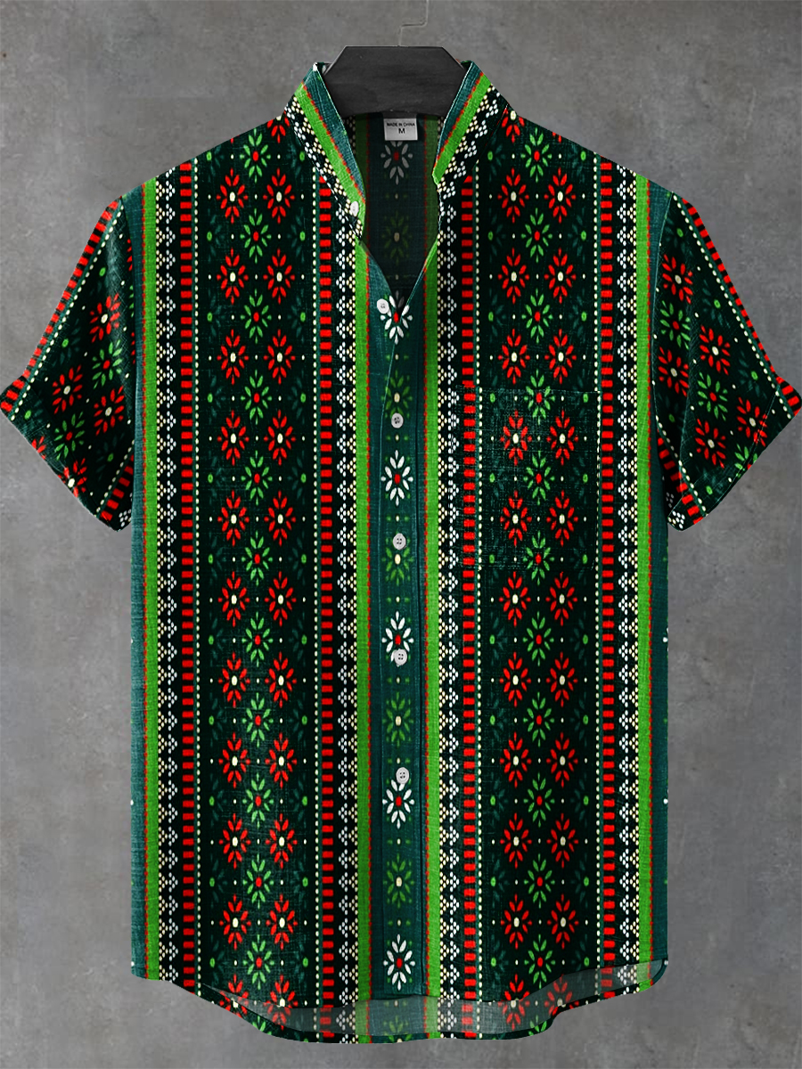 Pastoral Lace Stripes Art Print Casual 100% Cotton Shirt