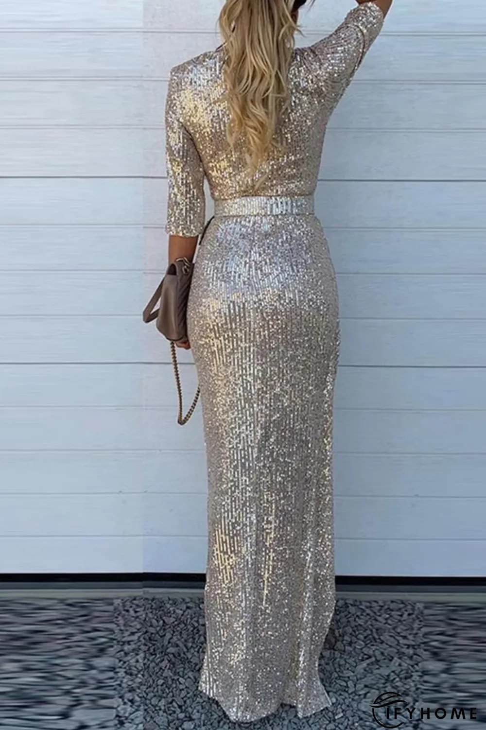 Casual Solid Sequins V Neck A Line Dresses | IFYHOME