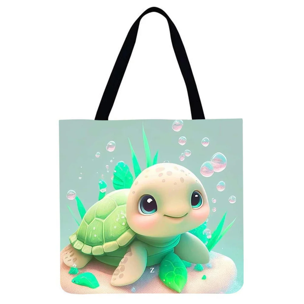 Linen Tote Bag - Green Turtle