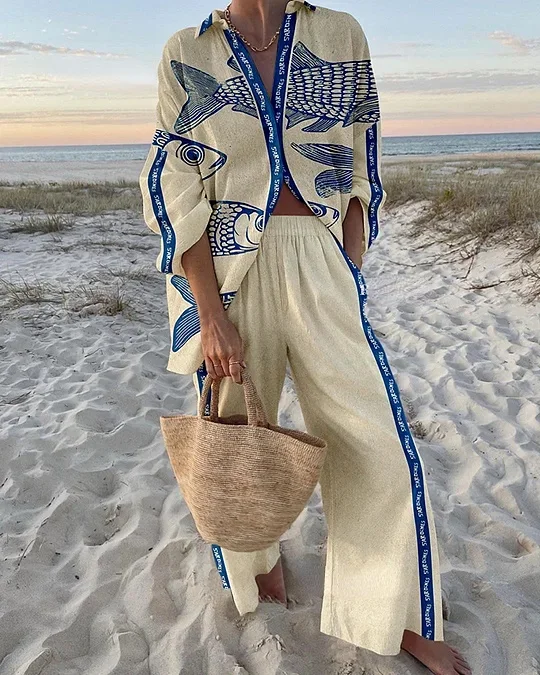 Vacation fish print two-piece set