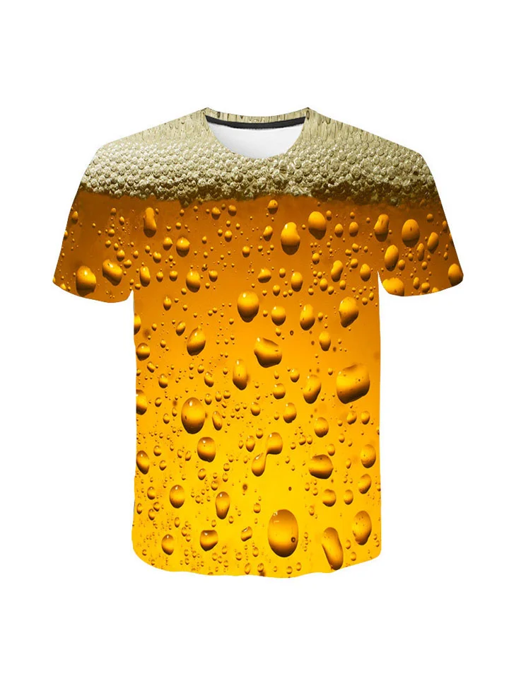 Men's T Shirt Patterned Beer Round Neck Short Sleeve Orange Daily Print Tops Streetwear Funny T Shirts