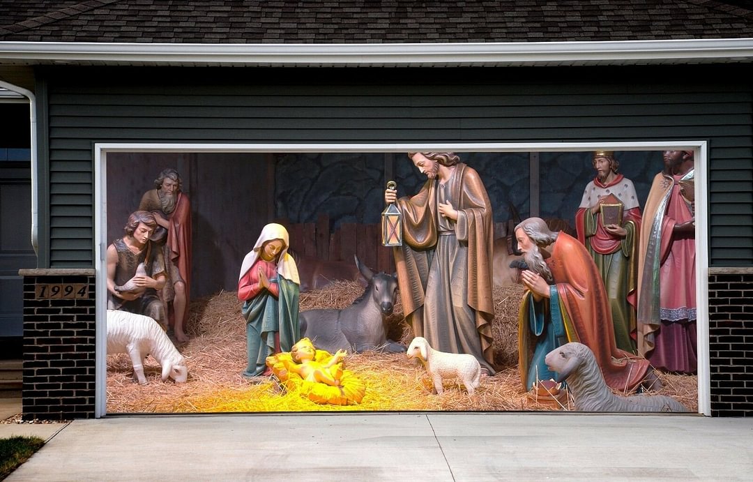 Nativity Scene Garage Door Banner, Christmas Mural for Double Garage Door