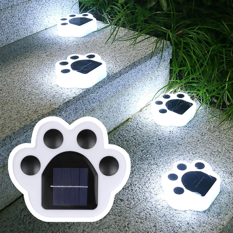 4 Pack Solar Paw Print Light, Waterproof Outdoor Garden Lights, Led Animal Yard Lights