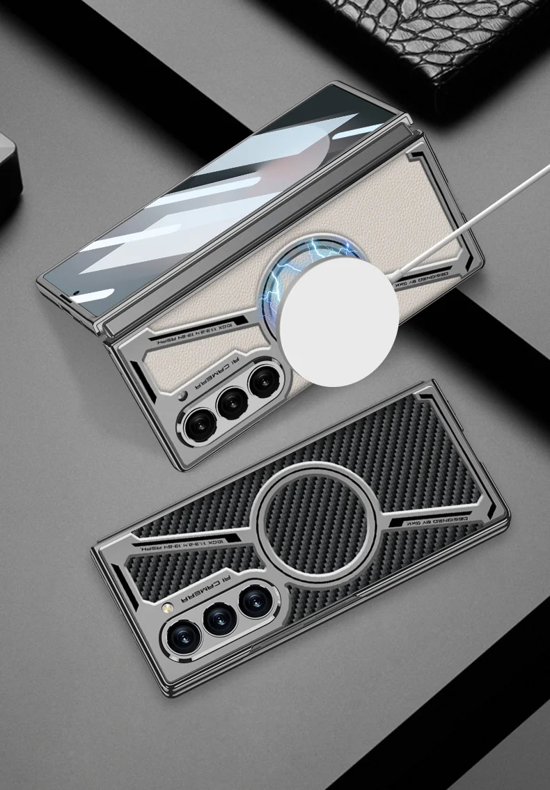 Suitable for Samsung zfold6 electroplated mobile phone case magnetic leather protective cover
