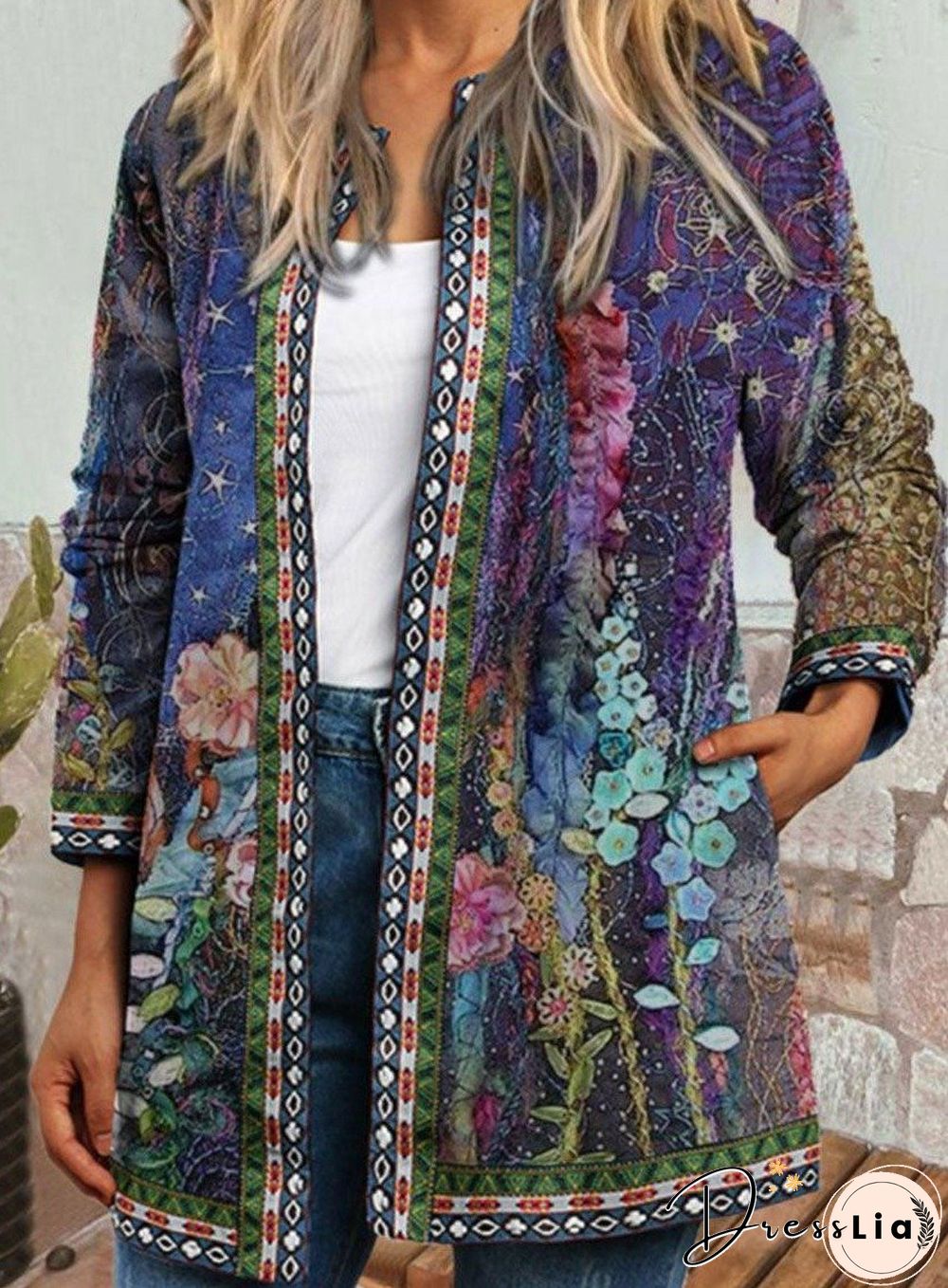 Ladies Retro Print Casual Jacket