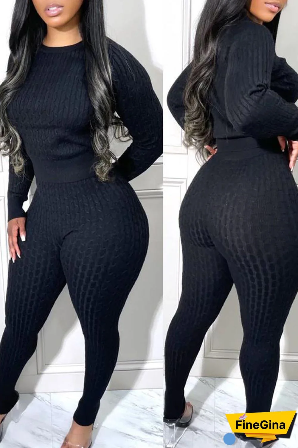 Black Casual Solid Patchwork O Neck Long Sleeve Two Pieces