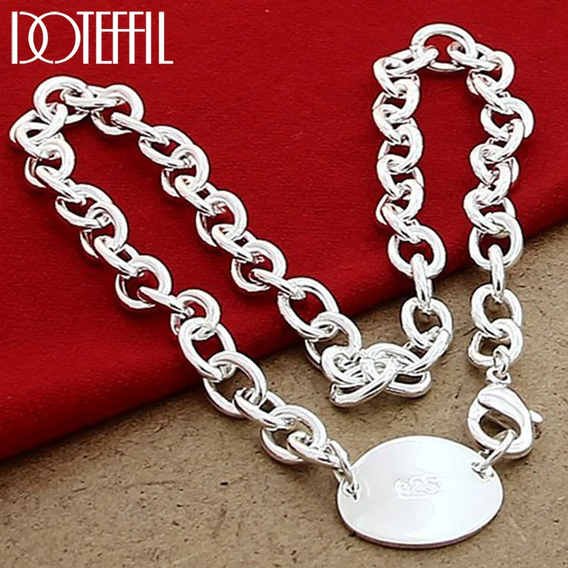 DOTEFFIL 925 Sterling Silver 18 Inch Chain Oval Round Pendant Necklace For Women Jewelry