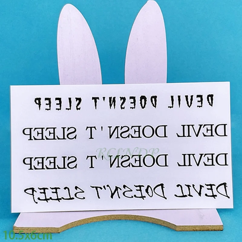 Waterproof Temporary Tattoo Sticker Black Devil Doesn't Sleep English Letters Flash Tatoo Fake Tatto Neck Wrist For Woman Men
