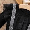 Kid Baby Girl 3-piece  Black Lace Top and Plaid Overalls  with Headband