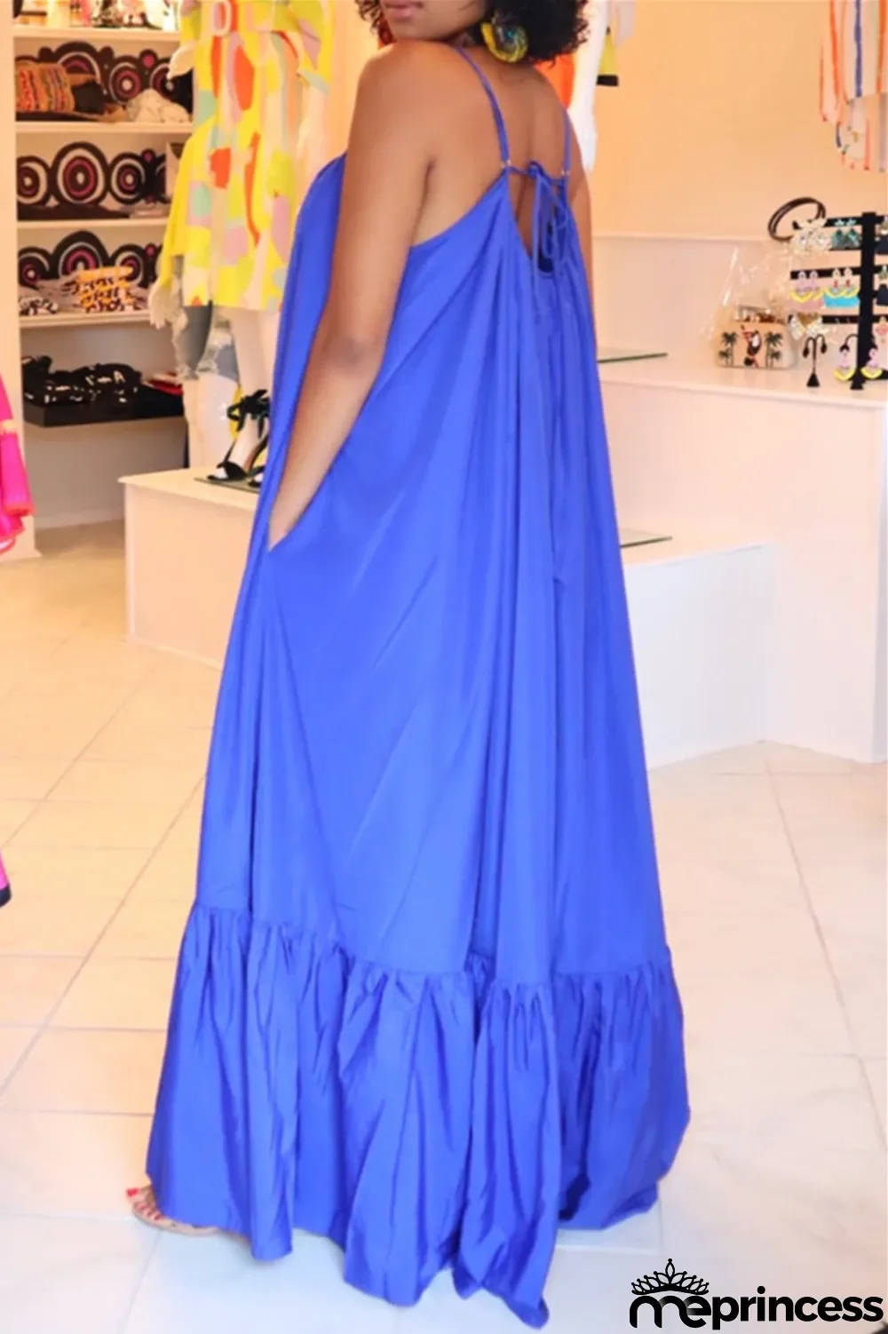 Light Purple Sexy Casual Solid Backless Spaghetti Strap Loose Sling Dress