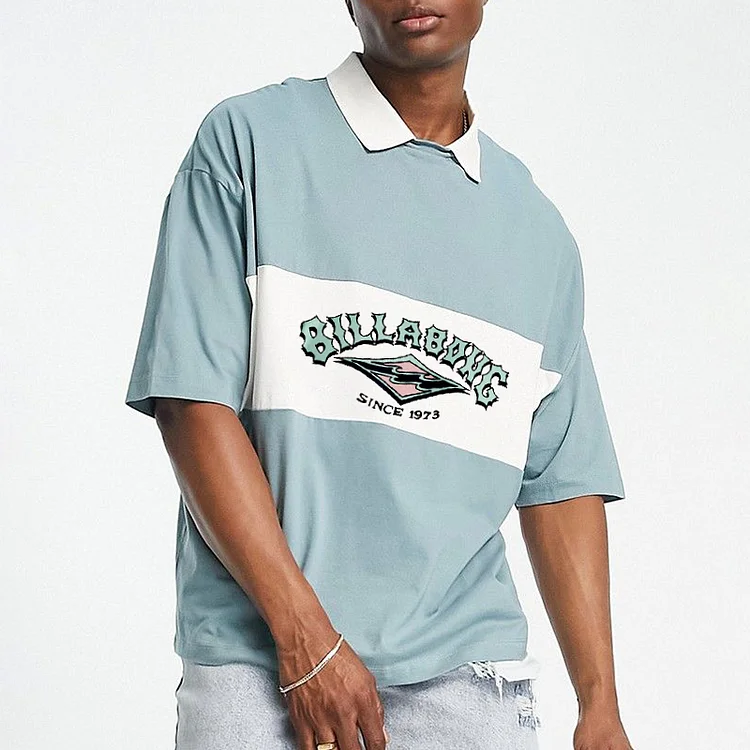 Men's Surf Print Polo Neck Retro Casual T-Shirt ee66