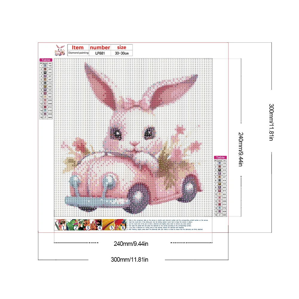 Full Round Diamond Painting 30*30cm - Pink Car Bunny