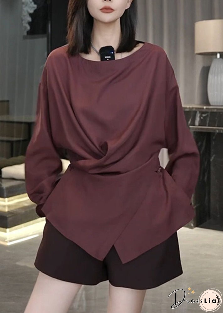 Organic Rust O Neck Front Open Cotton Shirts Top Fall