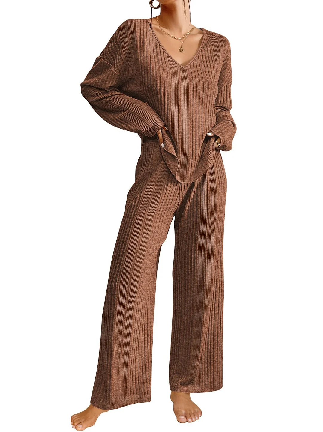 Women Half Sleeve V-neck Solid Color Dress