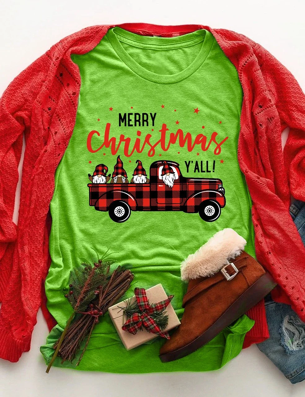 Gnomes in Truck Merry Christmas T-Shirt