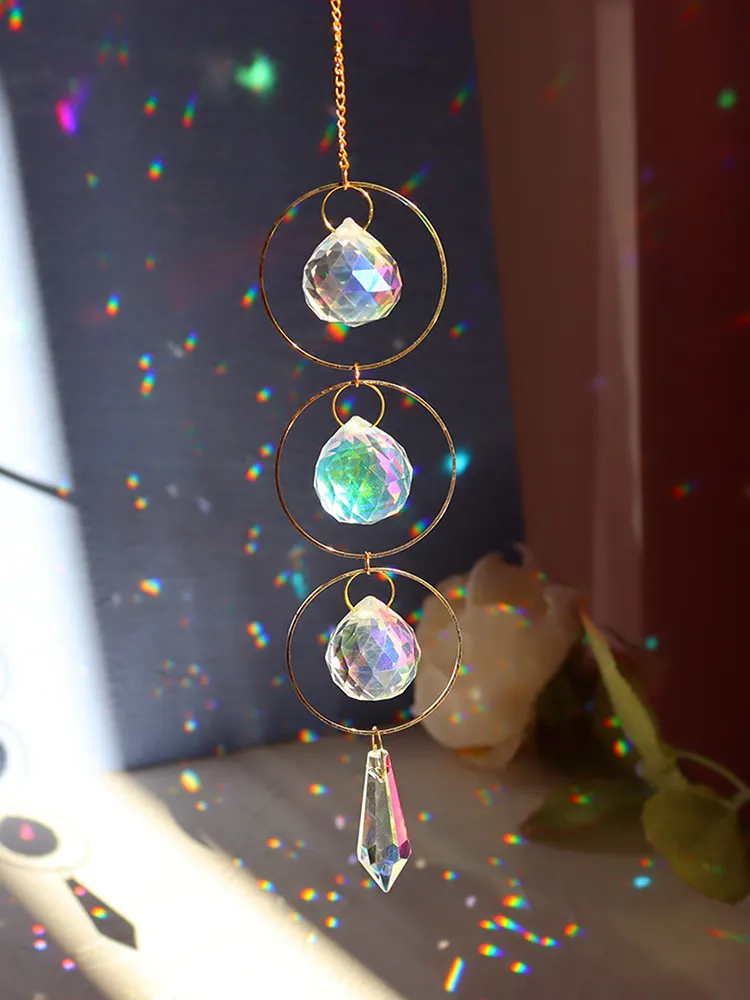 1/5pcs Hanging Moon Sun Heart Ball Light Catcher Crystal Outdoor Wind Chime