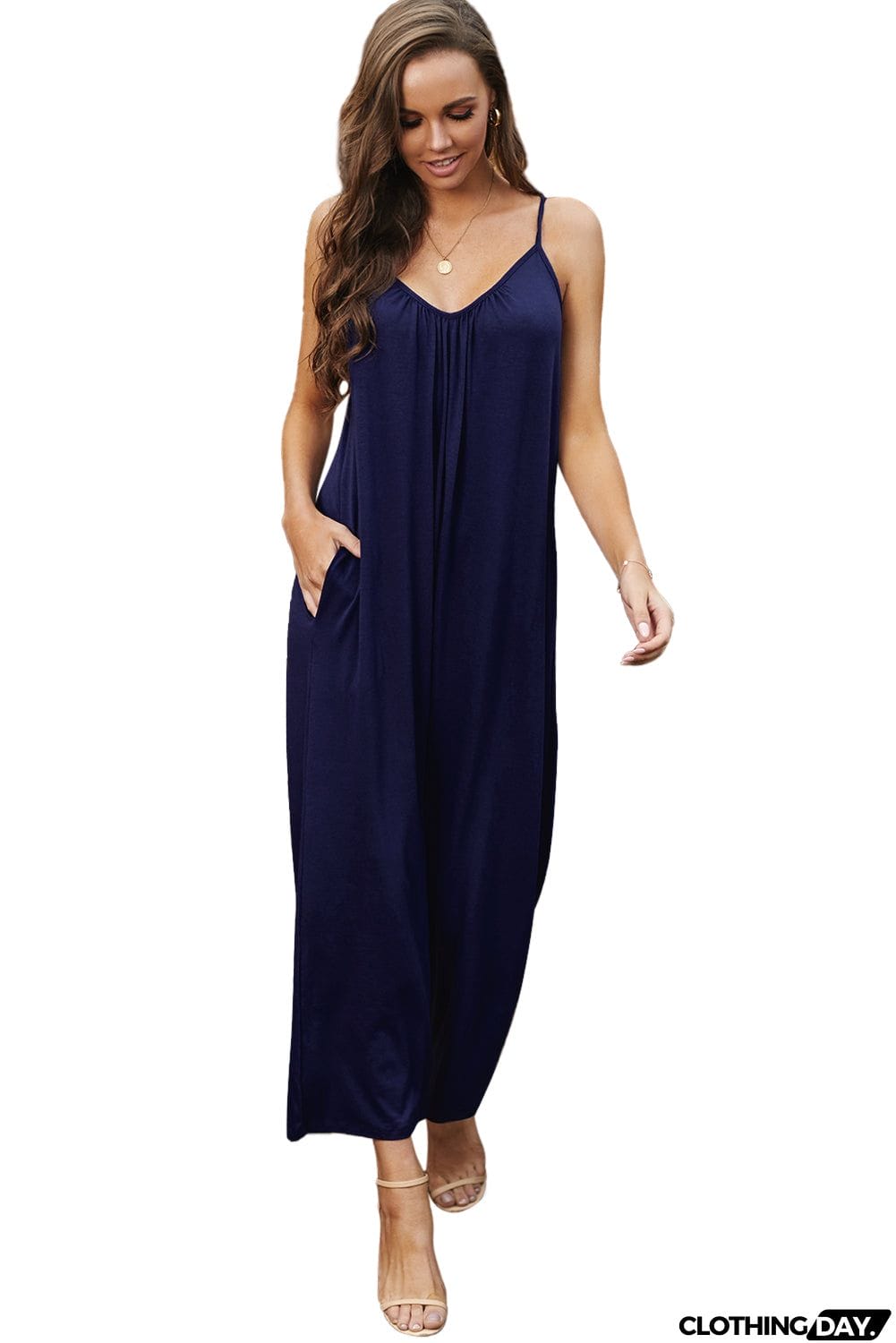 Spaghetti Straps Wide Leg Pocketed Jumpsuits
