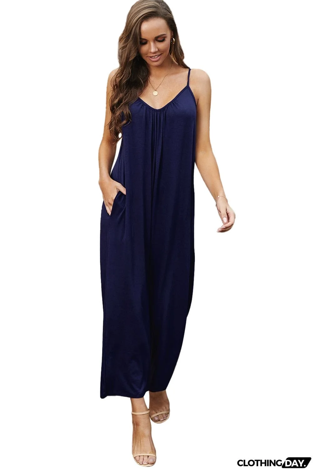 Spaghetti Straps Wide Leg Pocketed Jumpsuits