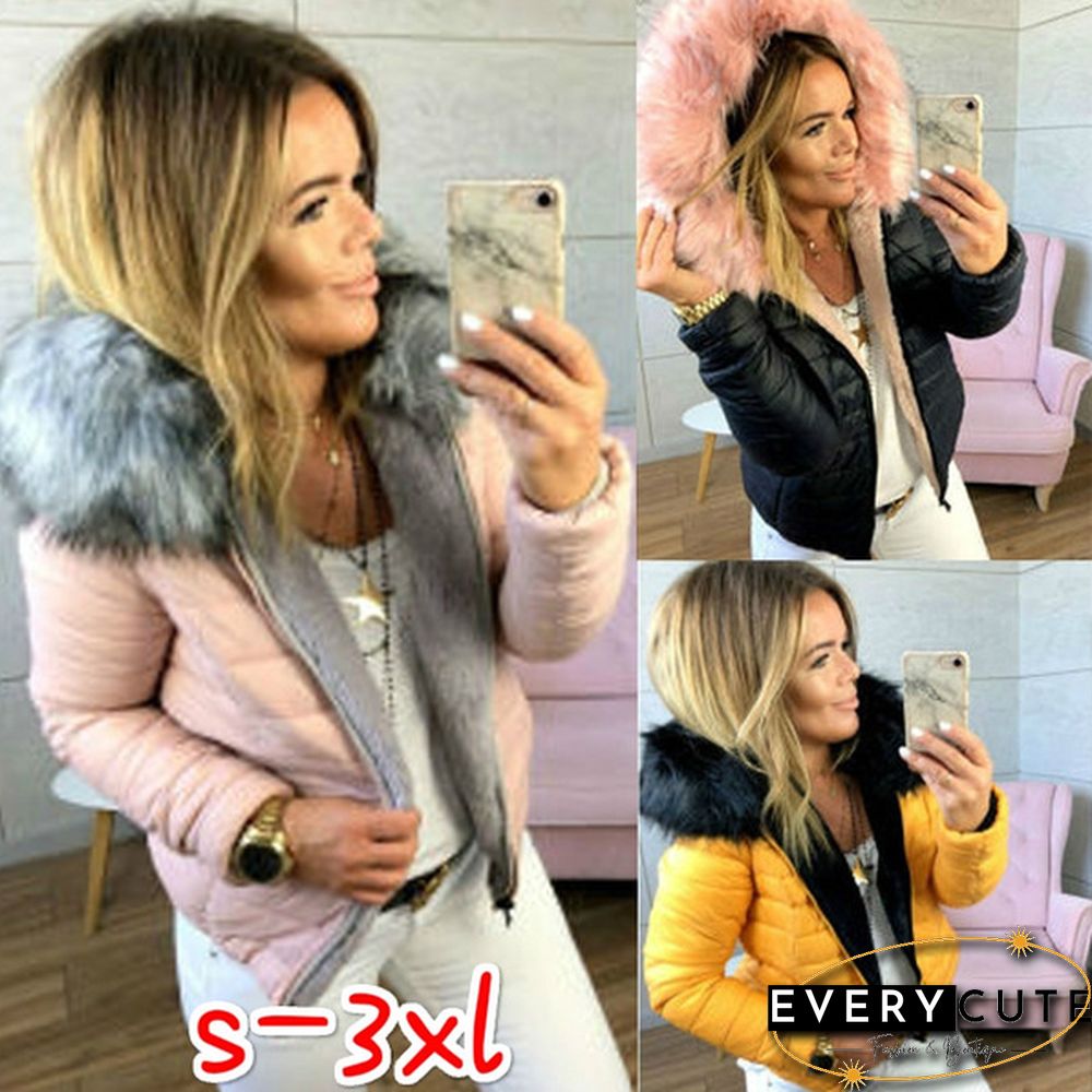 New Fashion Women Long Sleeve Faux  Fur Hooded Winter Coat Casual Vintage Lady Thick Warm Padded Faux Fur Coat Outwear Jackets Plus Size S-3XL