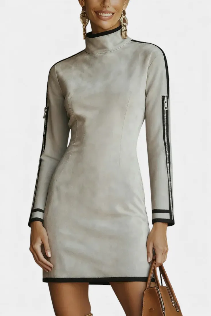 High Neck Mini Dress with Zippered Sleeves