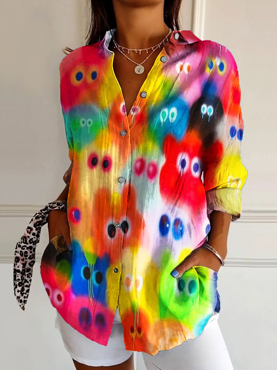 Women's Little Monster Print Casual Cotton Shirt