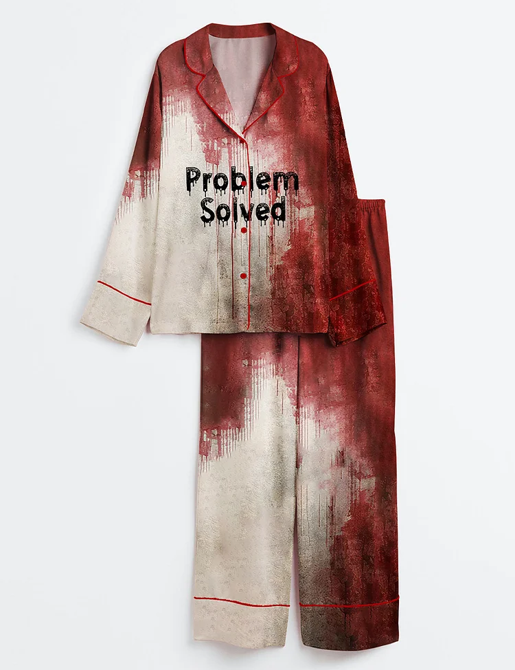 Women&rsquo;s Problem Solved Bloody Horror Halloween Long Sleeve Satin Pajama Set