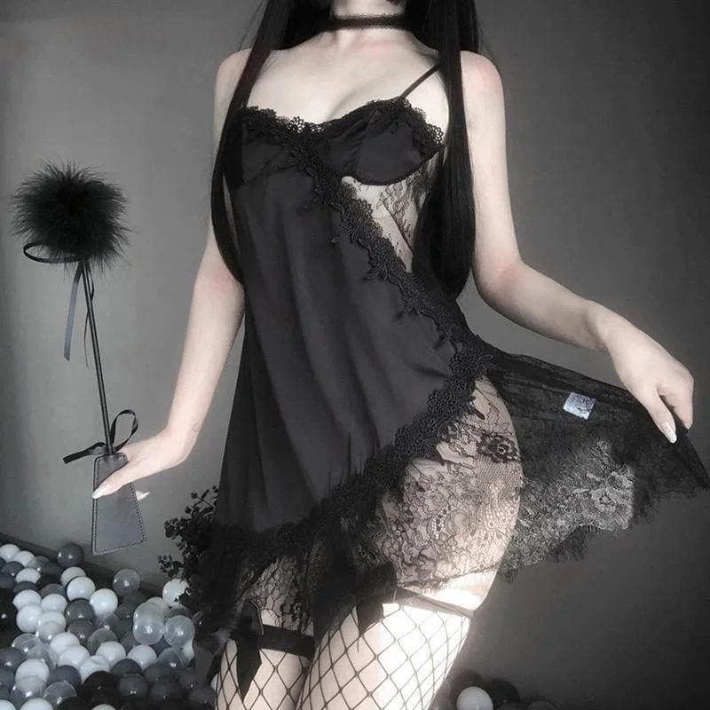 Kawaii Lace Mesh Nightdress Babydoll Silk Nightgown Lingerie SP225